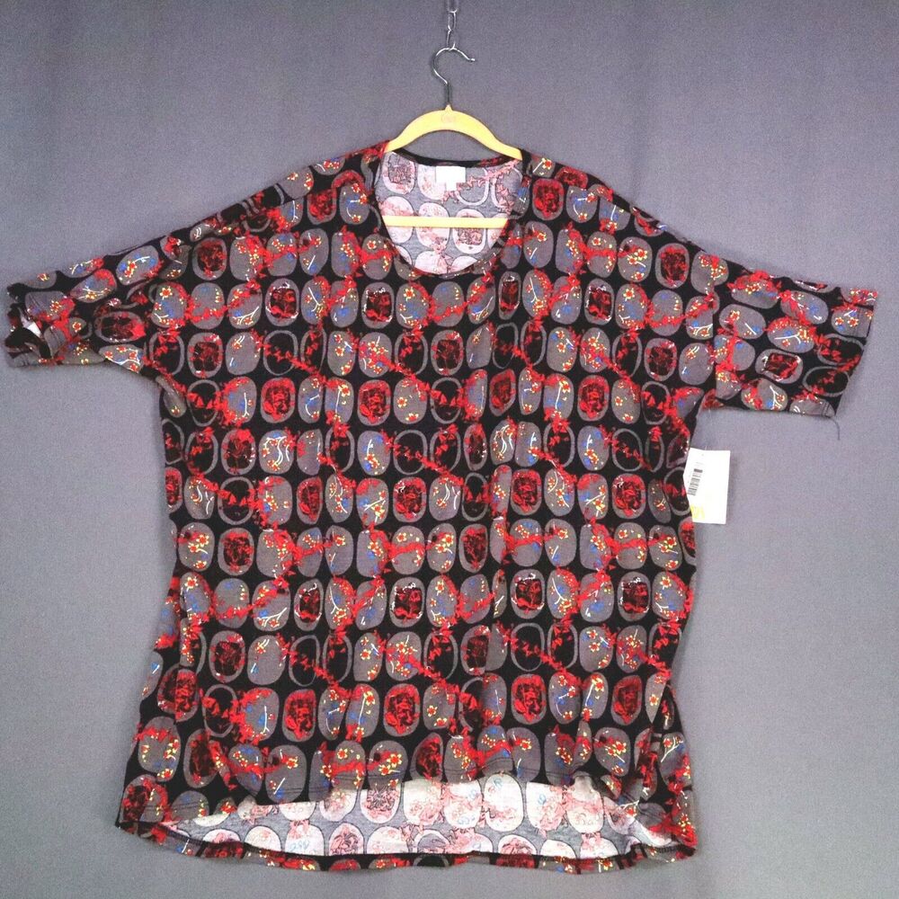 LuLa Roe Women's 3XL Shirt Top Blouse ( Bk/Gray/ Red Vine) NEW